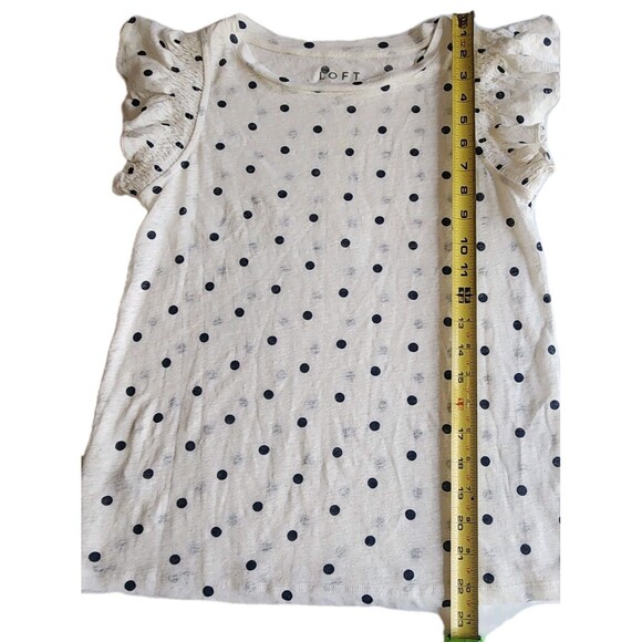 Ann Taylor LOFT Linen Short Ruffle Sleeve Top White/Navy Poka Dot Size XS - Picture 5 of 6